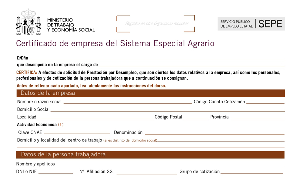 El Certificado de Empresa en el Régimen Agrario